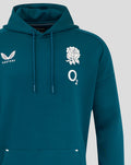 Teal hoodie upper torso featuring a white rose on the left chest and the O2 logo on the right.