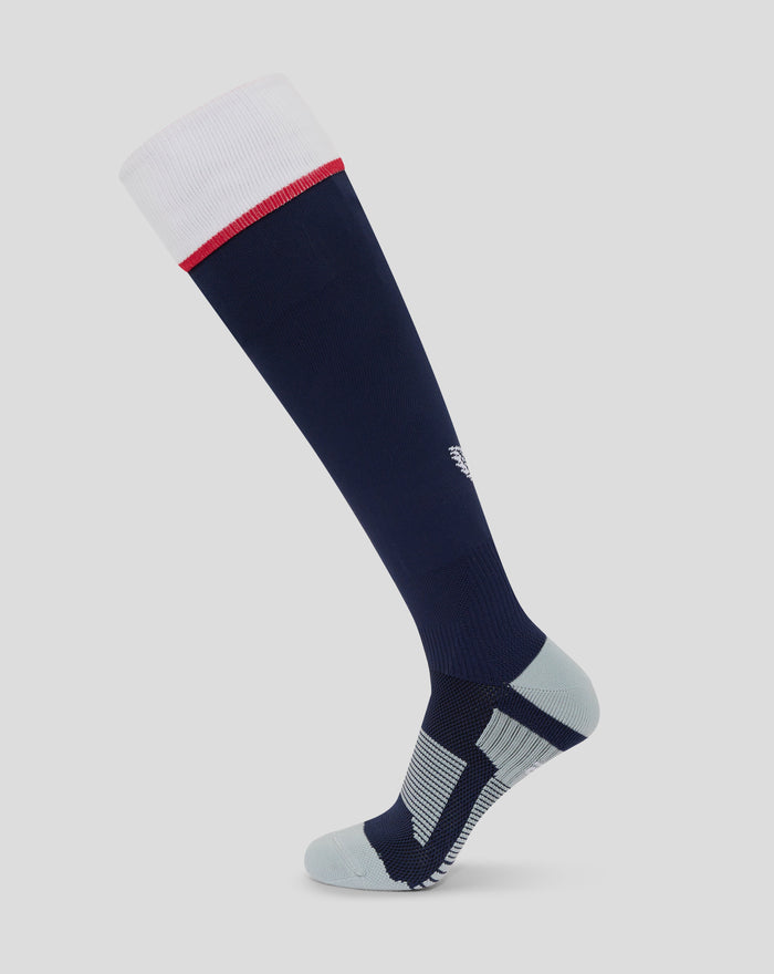 Adult England Rugby Home Sock in navy with white foldover cuff and red trim