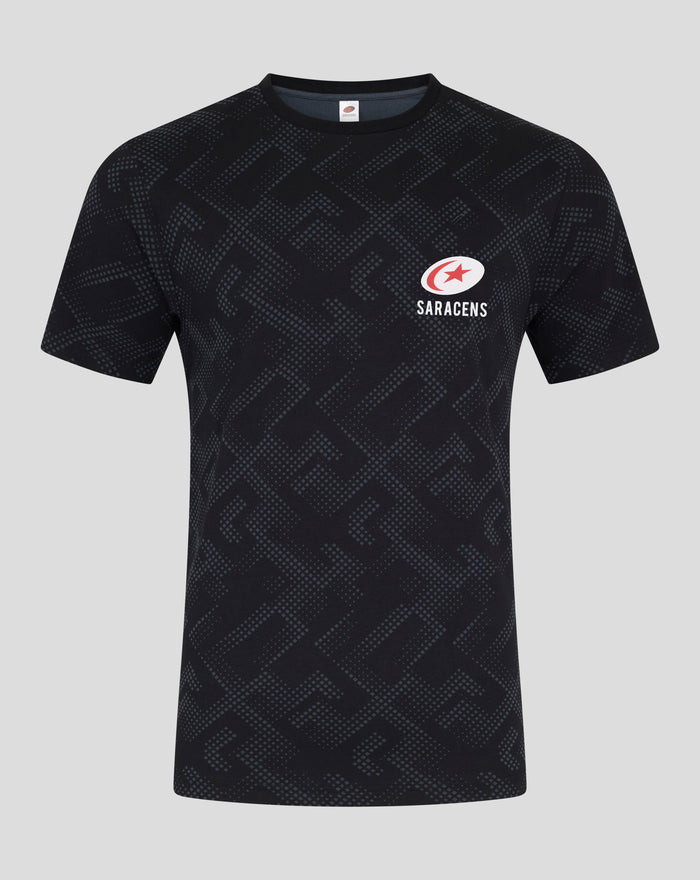 Dark patterned men's PJ top with a white Saracens logo on the chest