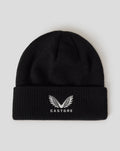 Black Saracens Club beanie crown with knit texture and folded cuff at bottom