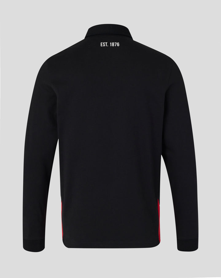Back view of black Saracens home long sleeve shirt with EST 1876 at the neck