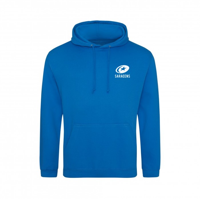Unisex Sapphire Blue Hoodie with white logo