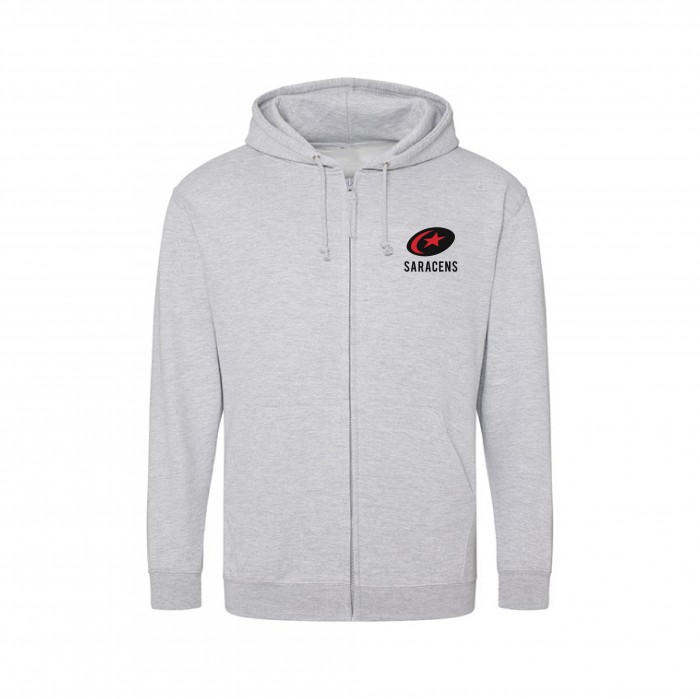 Grey Full Zip Hoodie with Embroidered Logo 